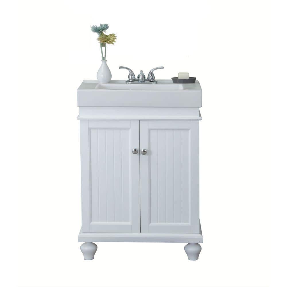 24 in. W x 34.5 in. H Vanity in Matt White with Ceramic Vanity Top in White