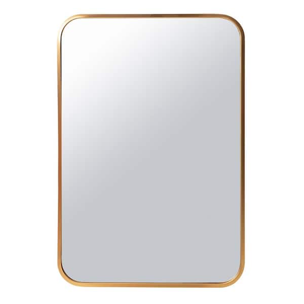 Unbranded 16 in. W x 24 in. H Rectangular Aluminum Framed Wall Bathroom Vanity Mirror in Gold with Round Corners