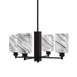 Albany 20.25 in. 4 Light Espresso Chandelier with Square Onyx Swirl Glass Shades