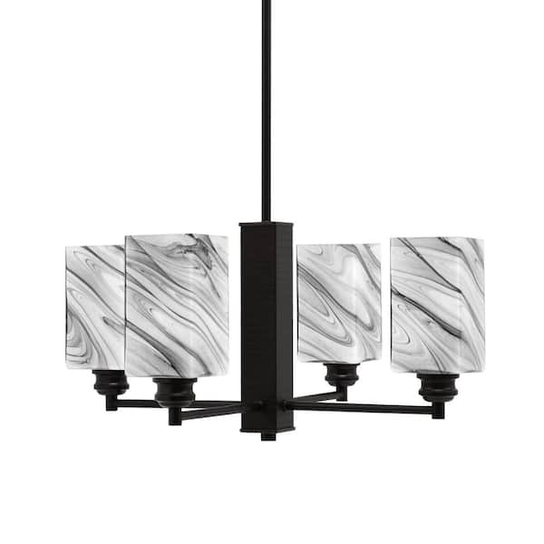 Unbranded Albany 20.25 in. 4 Light Espresso Chandelier with Square Onyx Swirl Glass Shades