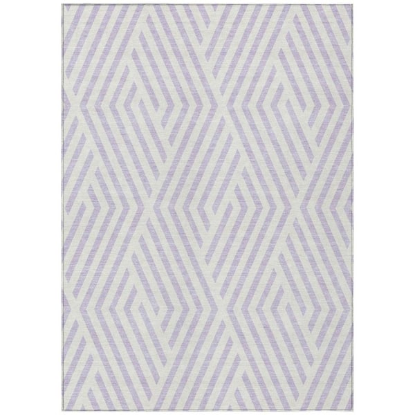 HomeRoots Lavender and Ivory 10 ft. x 14 ft. Woven Geometric Rectangle Indoor/Outdoor Area Rug