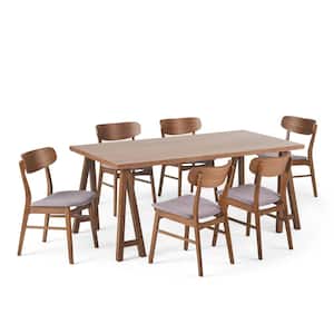 Lucious 7-Piece Rectangle Wood Top Dark Grey and Walnut Standard Height Table Set