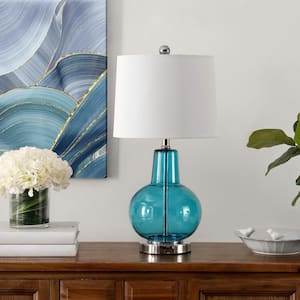 Atlas 24 in. Morocco Blue Table Lamp with Light Gray Shade