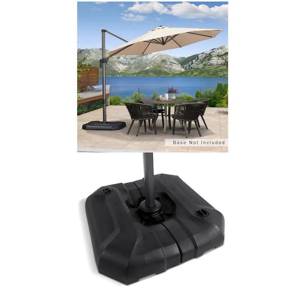 10 ft. Beige Octagon Cantilever Umbrella and Square Patio Umbrella Base Combo