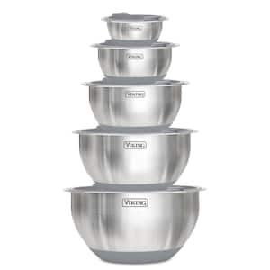 Stainless Steel 10-Piece Mixing Bowl Set with Lids and Silicone Nonslip Base, Gray