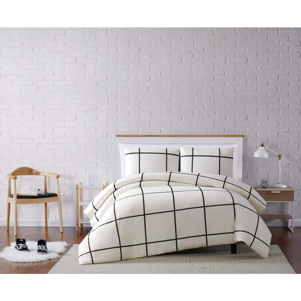 Modern White and Black Cotton Twin XL Sham Set