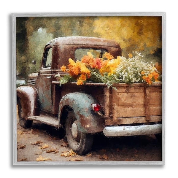 Stupell Industries Autumnal Plants in Truck by Riley B 1-Piece Framed Graphic Print Travel Poster Art Print 12 in. x 12 in.
