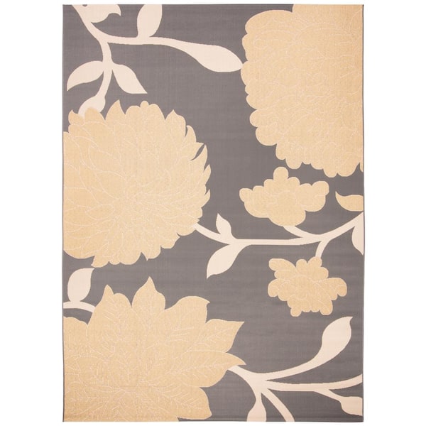 SAFAVIEH Courtyard Anthracite/Beige 9 ft. x 12 ft. Floral Scroll Indoor/Outdoor Patio  Area Rug