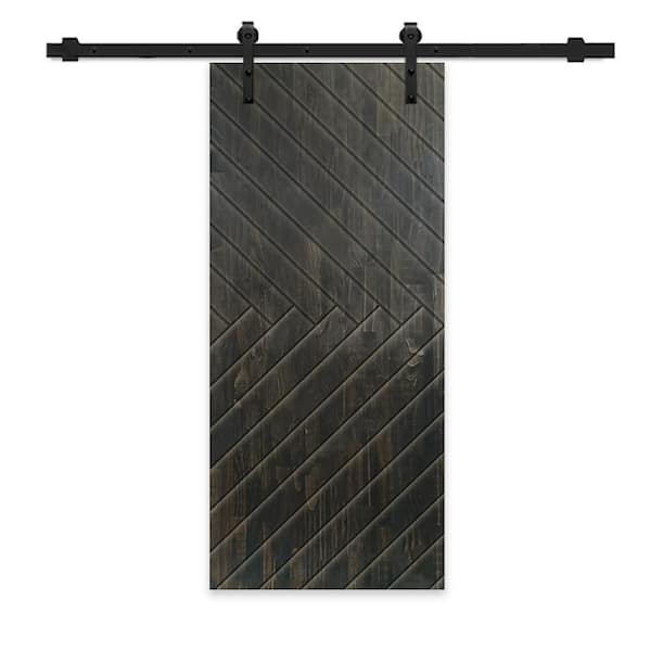 CALHOME 30 in. x 80 in. Charcoal Black Stained Pine Wood Modern Interior Sliding Barn Door with Hardware Kit