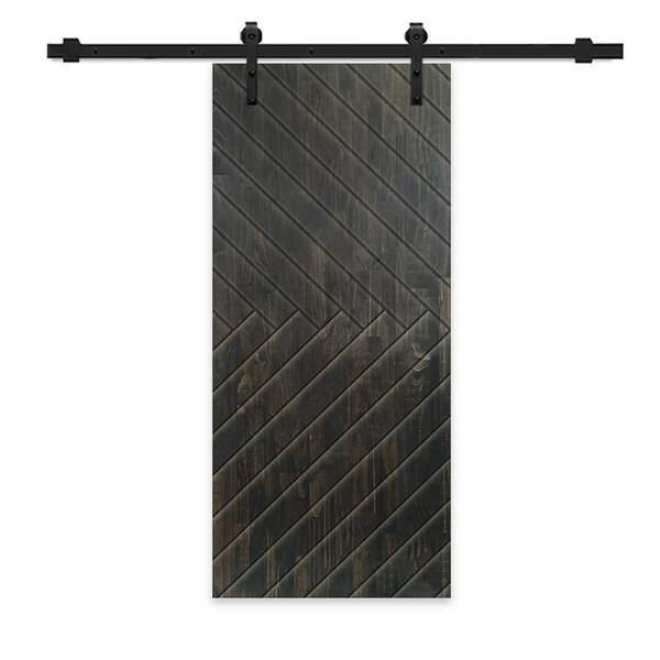 CALHOME 42 in. x 96 in. Charcoal Black Stained Pine Wood Modern Interior Sliding Barn Door with Hardware Kit