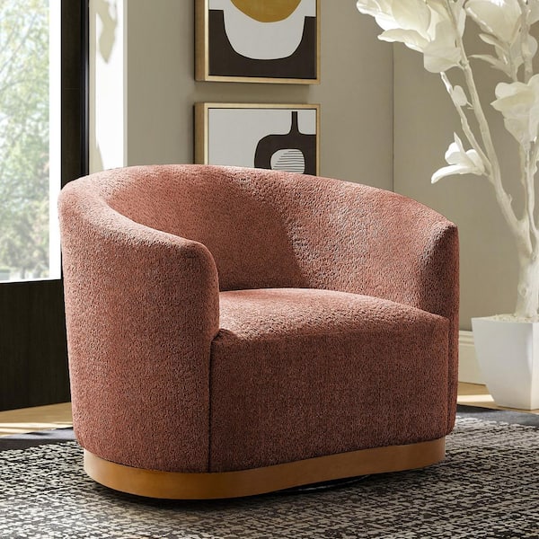 Elda Rust Polyester Armchair with Curved Backrest and 360° Swivel Base