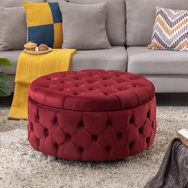Mammoth talent arkiv WESTIN OUTDOOR Highland 29.5 in. Red Wide Tufted Velvet Round Ottoman with  Storage IA103-RD - The Home Depot