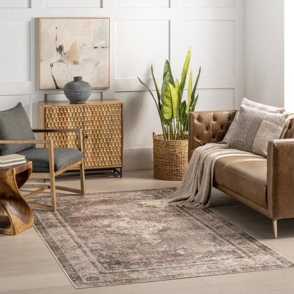 Rosewood Vintage Spill Proof Washable Dark Brown 8 ft. x 10 ft. Indoor Area Rug