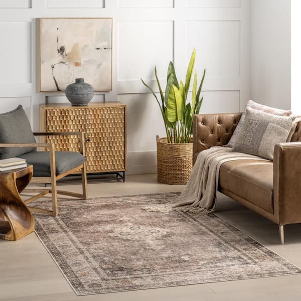 Rosewood Vintage Spill Proof Washable Dark Brown 9 ft. x 12 ft. Indoor Area Rug