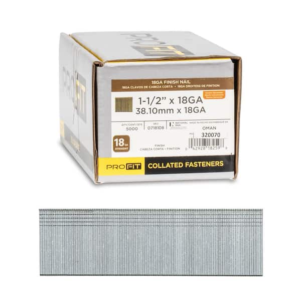 1-1/2 in. x 18GA Straight Electrogalvanized Collated Brad Nails (5000-Per Box)