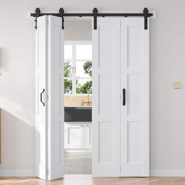 64 in. x 84 in. 3-Panel White Finished Solid Core MDF Wood Composite Assembly Required Bi-fold Door with Hardware