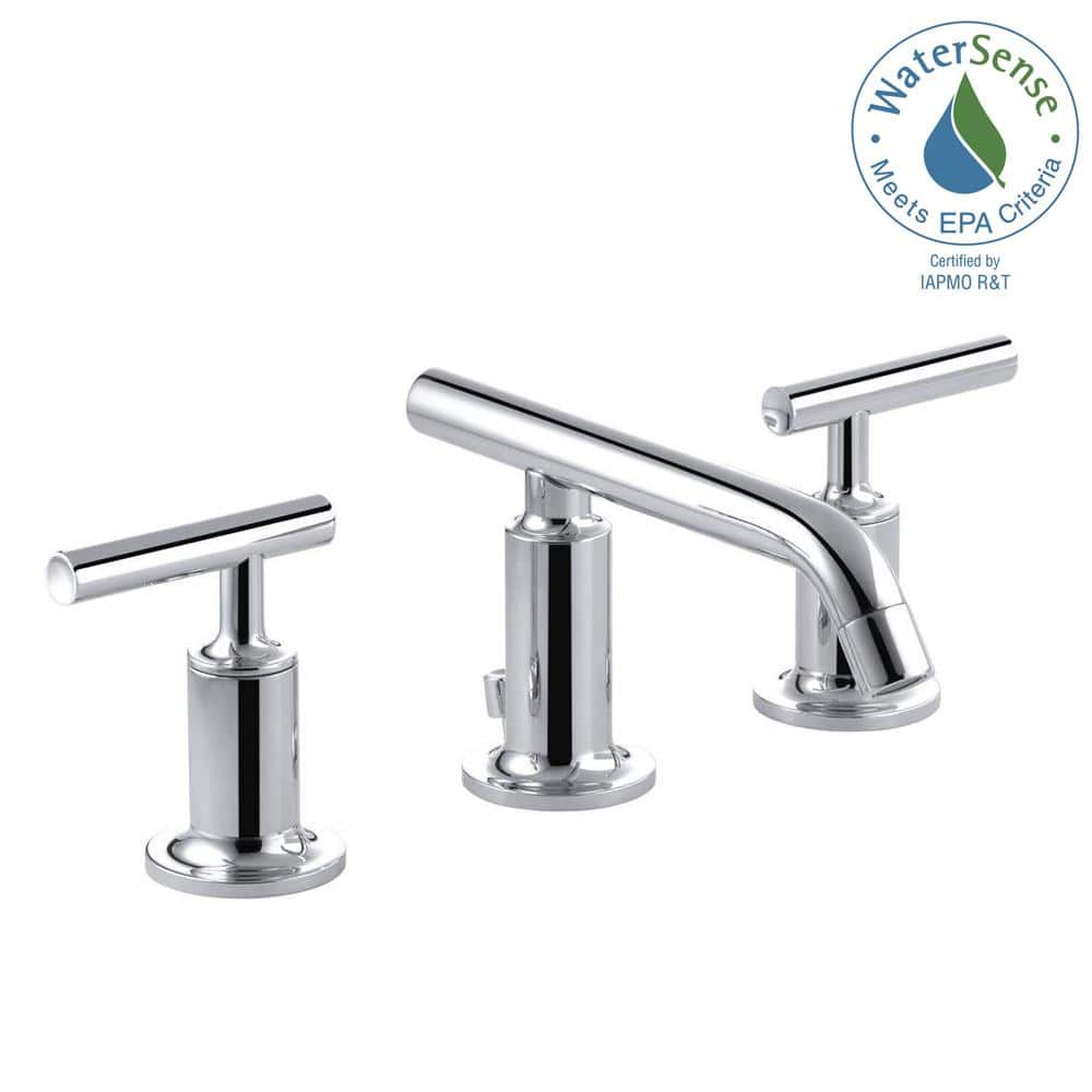 Purist 8" Polished Chrome Widespread Bathroom Faucet with Drain