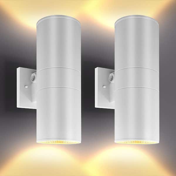 12 in. White Dusk to Dawn LED Outdoor Hardwired Wall Lantern Sconce 3CCT 18/24/30-Watts Dimmable, IP65, ETL 2-Pack