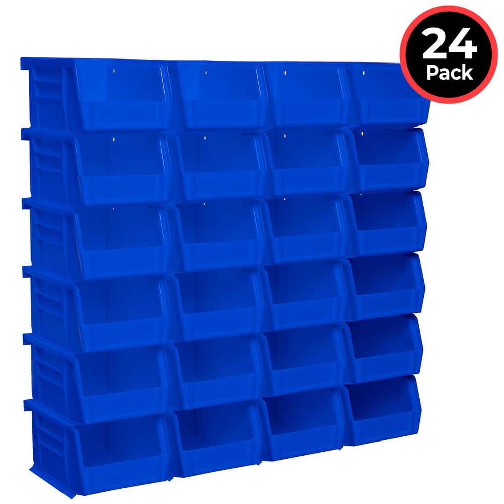 Heavy Duty Stackable Plastic Storage Totes, 4 1/8 in. L x 5 3/8 in. W x 3 in. H, Each Holds 10 lbs., Blue, (24-Pack) price history on PriceWatchPro