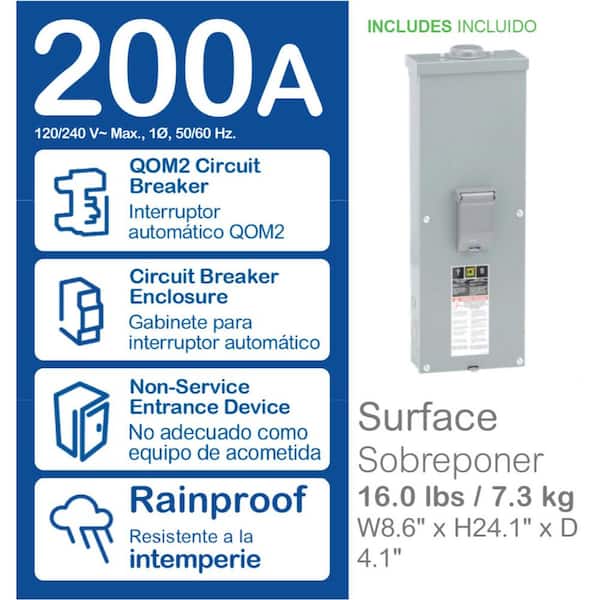 QO 200 Amp 2-Pole Outdoor Circuit Breaker Enclosure with QOM2200VH Breaker