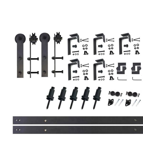 Homacer 7 Ft 84 In Black Rustic Double Track Bypass U Shape Sliding Barn Door Hardware Kit Straight Design Roller Zt4tgh084c Homacer 7 Ft 84 In Black Rustic, 7 Ft Sliding Barn Door Hardware