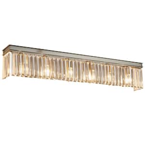 34.5 in. 6-Light Brushed Nickel Bathroom Vanity Light Wall Light Fixtures Over Mirror with Clear Crystal Shade
