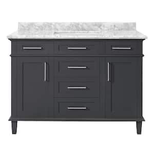 Sonoma 48 in. W x 22 in. D x 34 in H Bath Vanity in Dark Charcoal with White Carrara marble Top