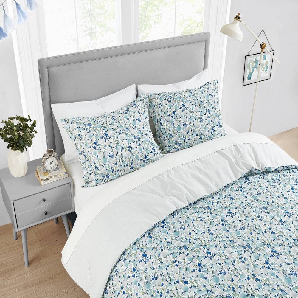 Olivia Blue Floral Twin Cotton Duvet Cover Set