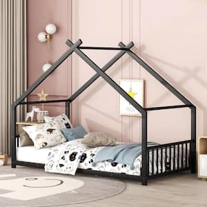 Black Twin Size Metal House Platform Bed, Low Bed for Kids