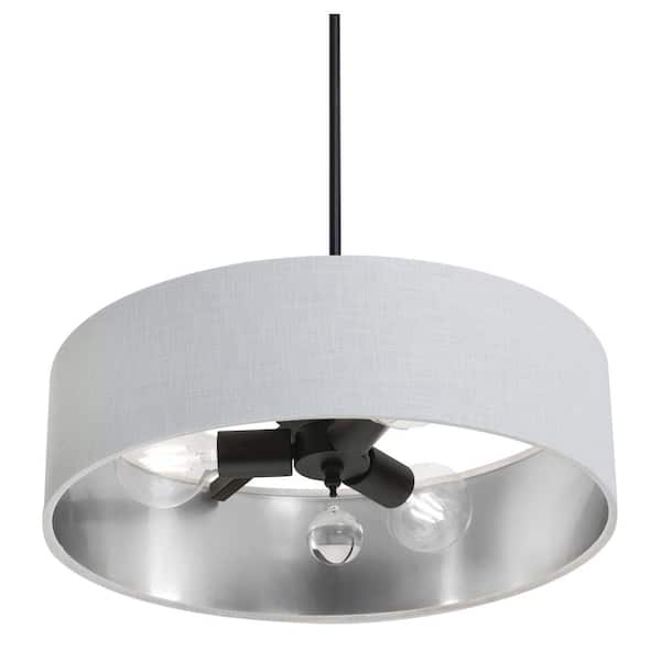 AFX Celine 60-Watt 3-Light Black Shaded Pendant Light with Fabric Shade and No Bulbs Included