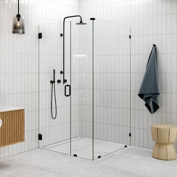 42 in. W x 41.5 in. D x 78 in. H Pivot Frameless Corner Shower Enclosure in Matte Black with Clear Glass
