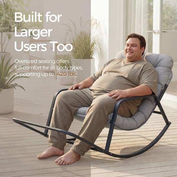DULTON ROCKING CHAIR S グレー Oversized Gray Metal Outdoor Rocking Chair Papasan Lounge Chair
