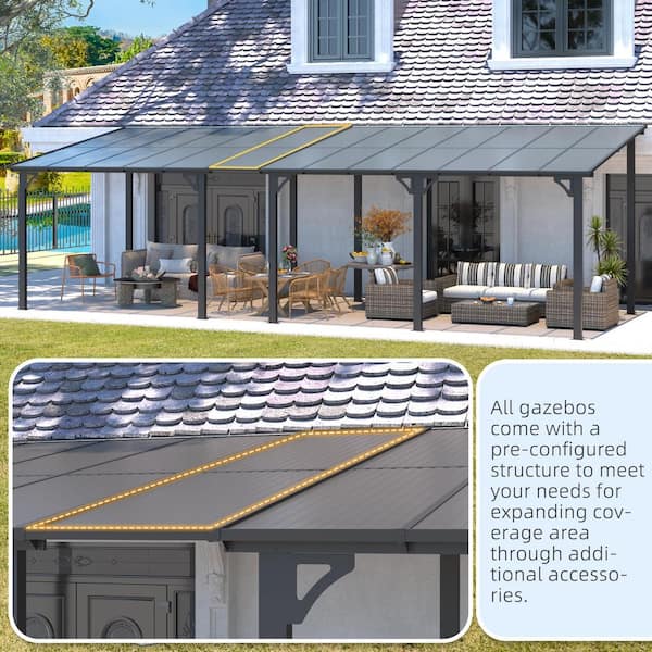 【Adul】PATIO AECOJOY 14 ft. x 12 ft. Dark Gray Aluminum Patio Cover