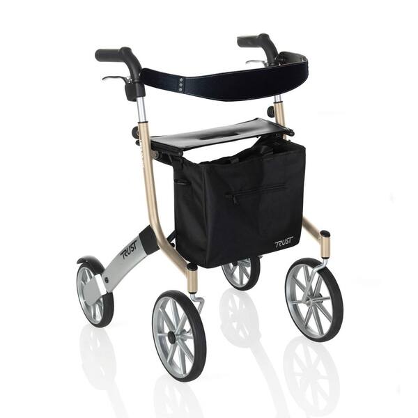 Stander Trust Care Let's Go Out 4-Wheel Lightweight Folding Rollator with Seat in Beige and Silver