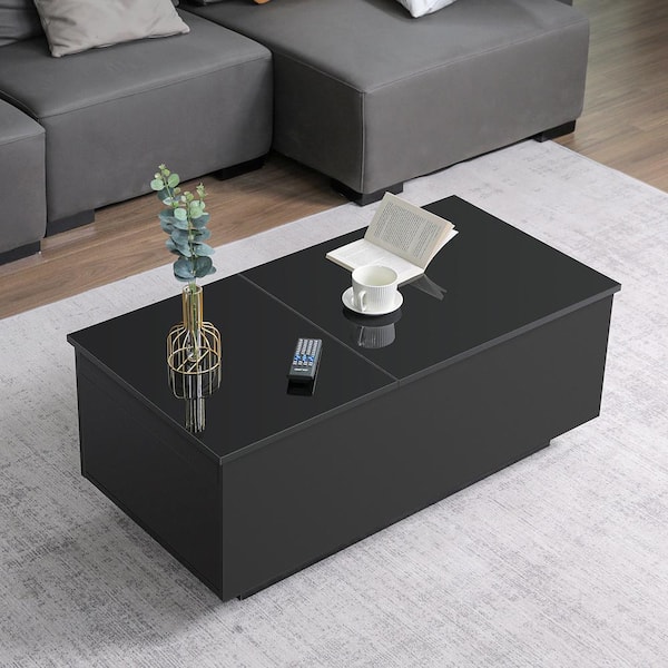 Hommpa LED Coffee Table Modern Side Tables High Gloss White Cocktail Table  with Drawer Open Shelf for Living Room