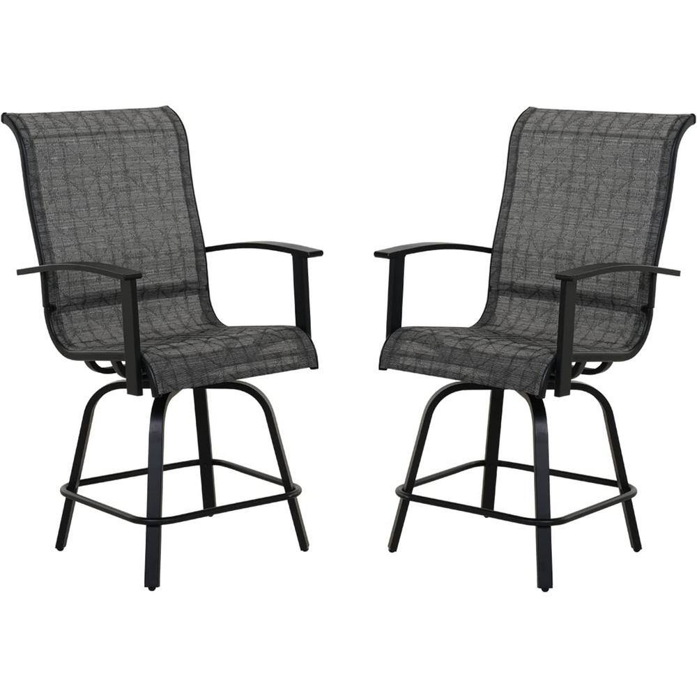 UPLAND Black&Grey Plaid Swivel Metal Outdoor Bar Stool with Arms Backs