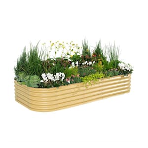 Raised Garden Bed Kit 17 in. Tall 9-In-1 8 ft. x 2 ft. Metal Raised Planter for Vegetables Flower Ground Box, Sunlit Oak