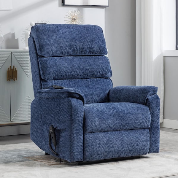 Blue Chenille Dual Motor Infinite Position Up to 350 lbs. Power Lift Recliner Chair with Heat Massage