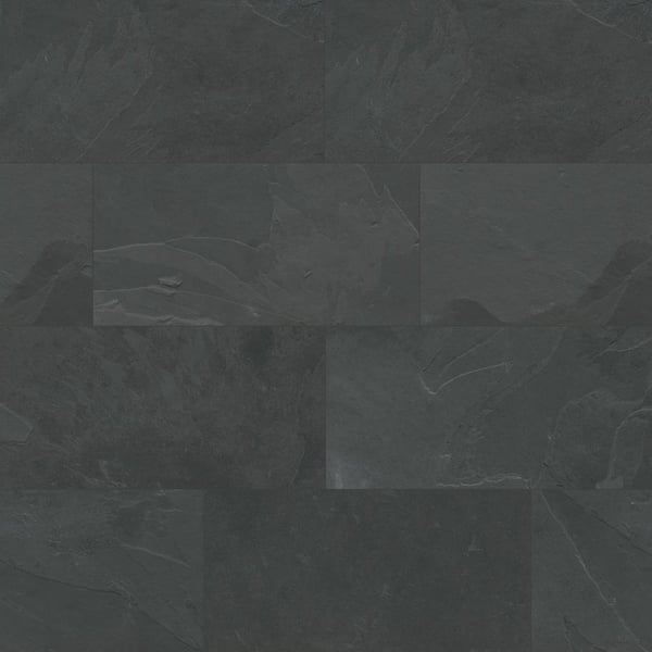 Montauk Black Slate Rectangle 12 in. x 24 in. Natural Textured Stone Look Floor and Wall Tile (10 sq. ft./Case)