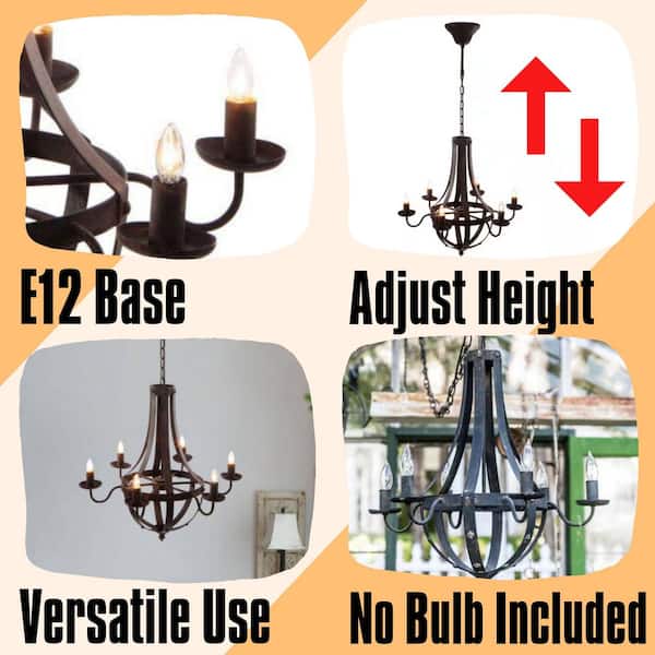 Classic 6-Light Antique Black Metal Industrial Round Chandelier for Kitchen Dining Room Foyer