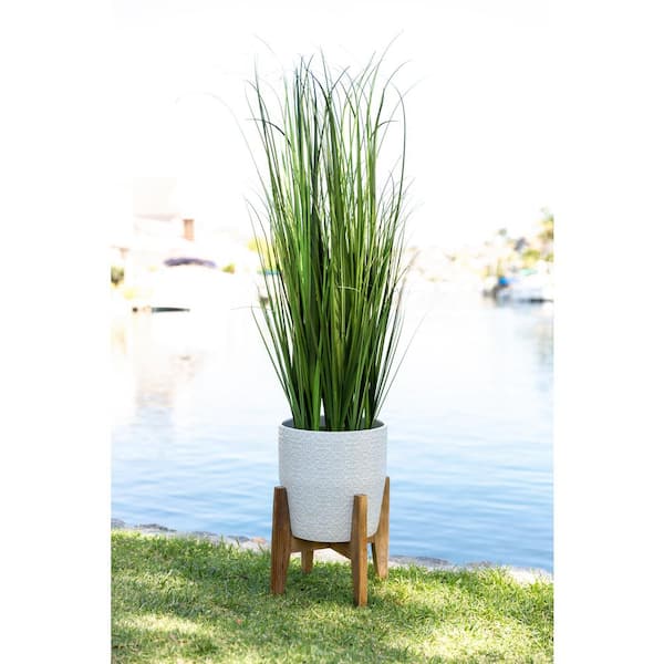 Flora Bunda 50 in. Artificial Onion Grass in 10 in. Cathdral Ceramic Pot on Stand