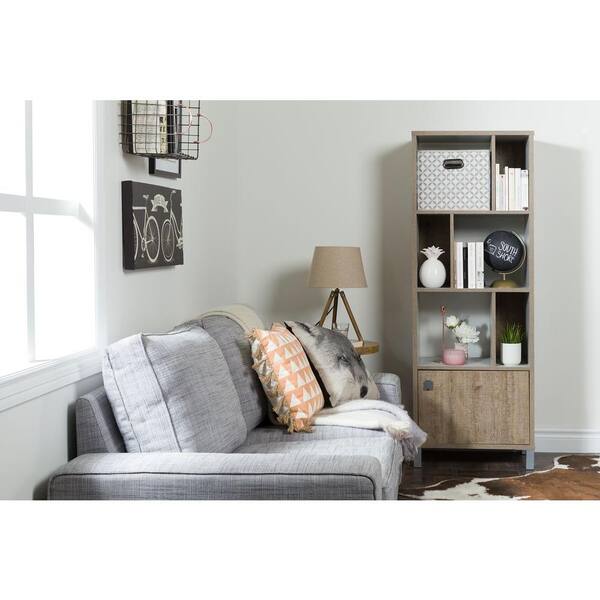 South Shore Expoz Weathered Oak and Soft Gray Storage Open Bookcase