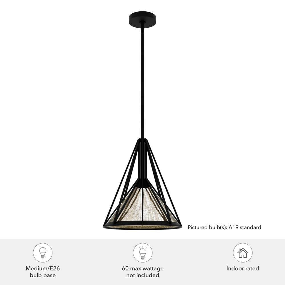 Medium Black Iron Geometric Pendant Light with Mercury Glass