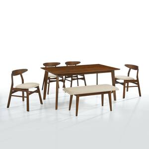 Nereida 6-Piece Rectangular Beige Solid Wood Top Upholstered Dining Set
