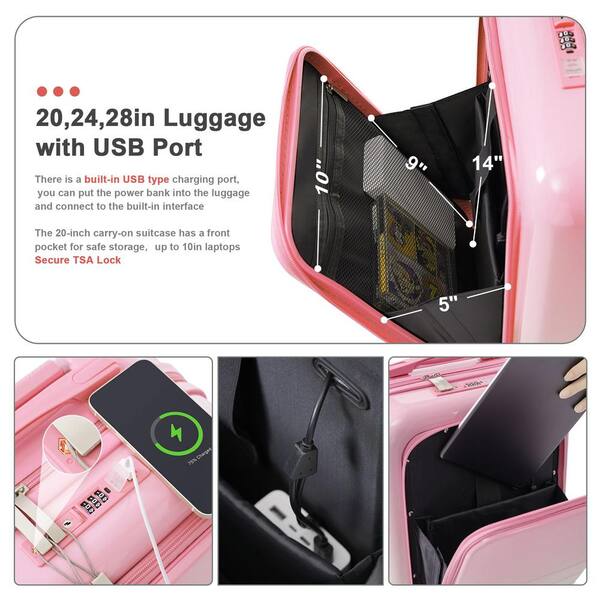 バッグ WAKE Setinn Tour Sacosh Merax Gradual 4-Piece Pink ABS+PC Hardshell Spinner Luggage