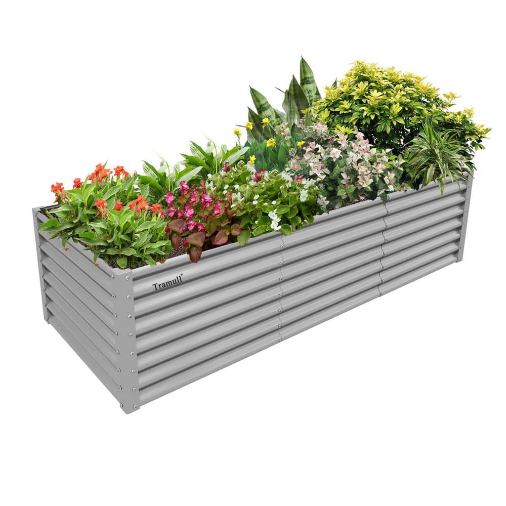 96 in. x 36 in. x 24 in. Gray Retangular Metal Outdoor Raised Garden Bed wi