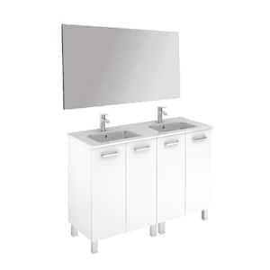 Logic 47.3 in. W x 18.0 in. D x 33.0 in. H Bath Vanity in Gloss White with Ceramic Vanity Top in White with Mirror