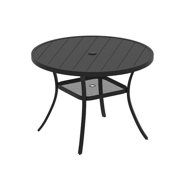 Sudzendf 41.7 in. Black Round Metal Outdoor Dining Table