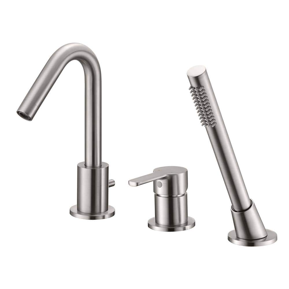SUMERAIN Modern Single Handle Tub Deck Mount Roman Tub Faucet with Hand Shower in Brushed Nickel