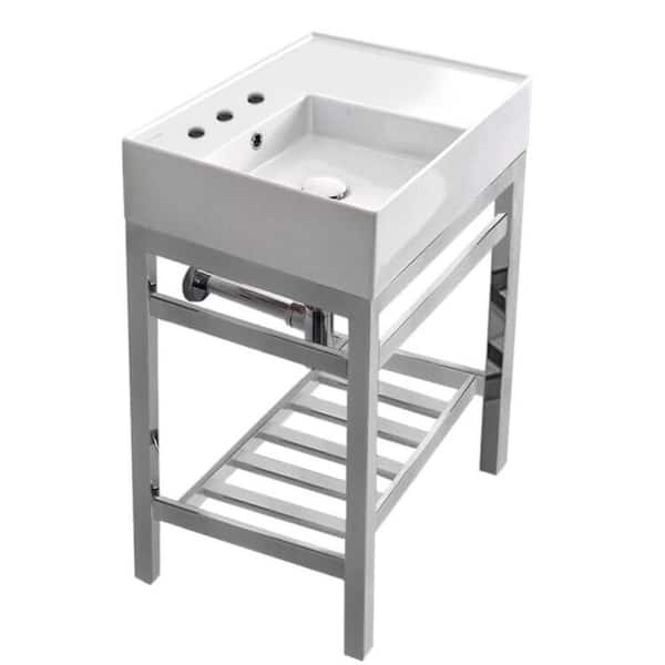 Nameeks Teorema 2 Ceramic Console Sink Basin in White with Chrome Legs